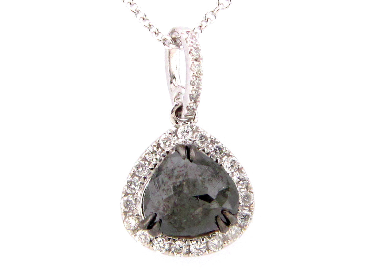 ROSE CUT BLACK & WHITE DIAMOND PENDANT, 14KW (R)