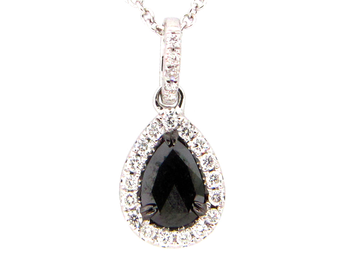 ROSE CUT BLACK & WHITE DIAMOND PENDANT, 14KW (R/H)
