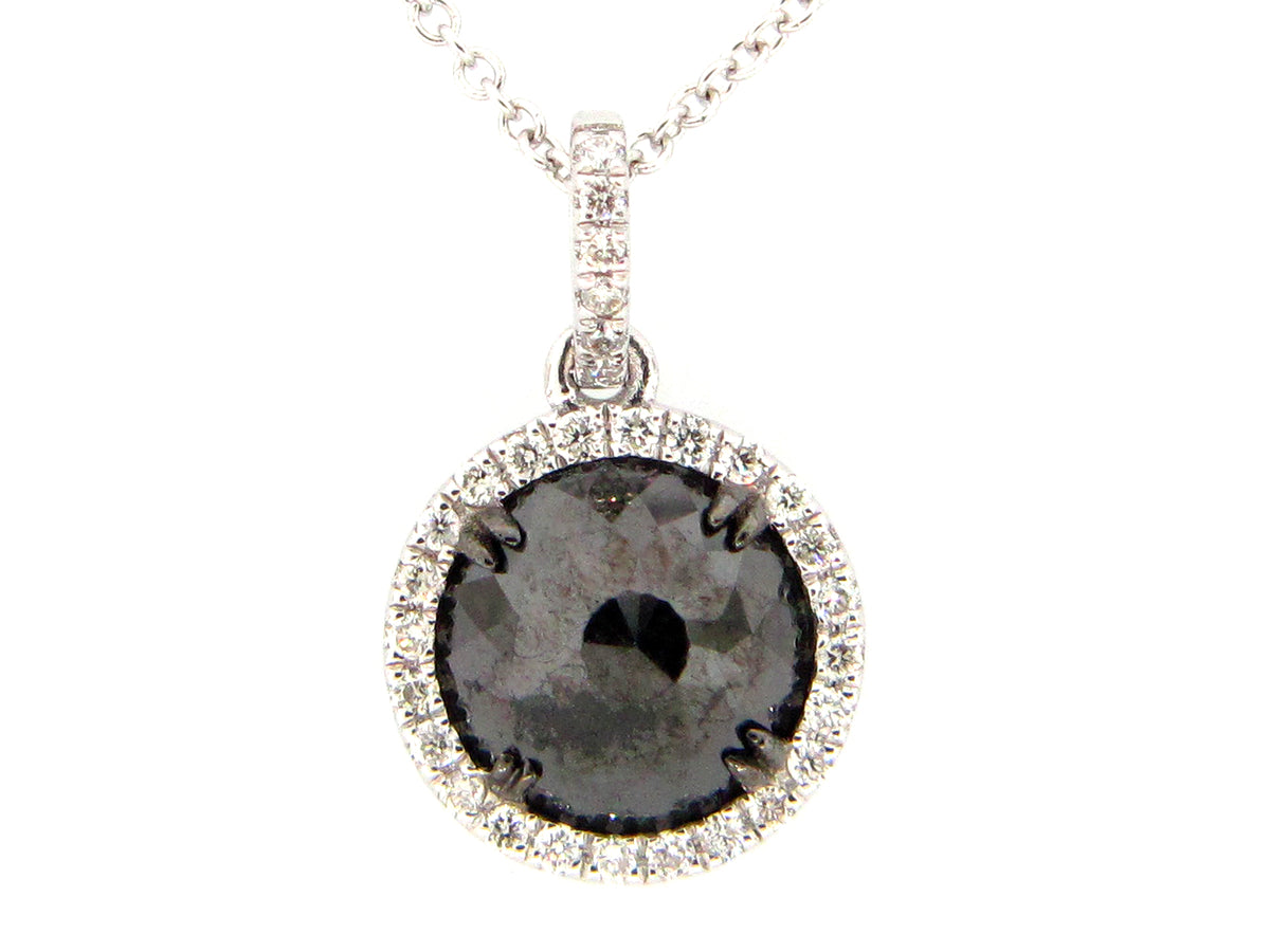 ROSE CUT BLACK & WHITE DIAMOND PENDANT, 14KW (R)