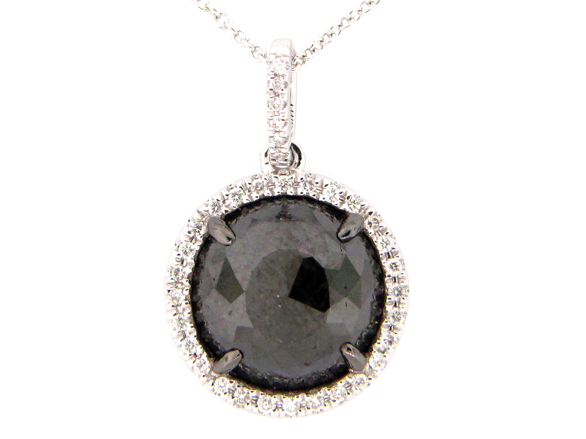 ROSE CUT BLACK & WHITE DIAMOND PENDANT, 14KW (R)