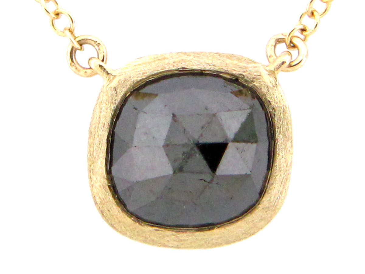 ROSE CUT BLACK DIAMOND BEZEL PENDANT NECKLACE, 18"17"/16", SATIN FINISH, 14KY (R)