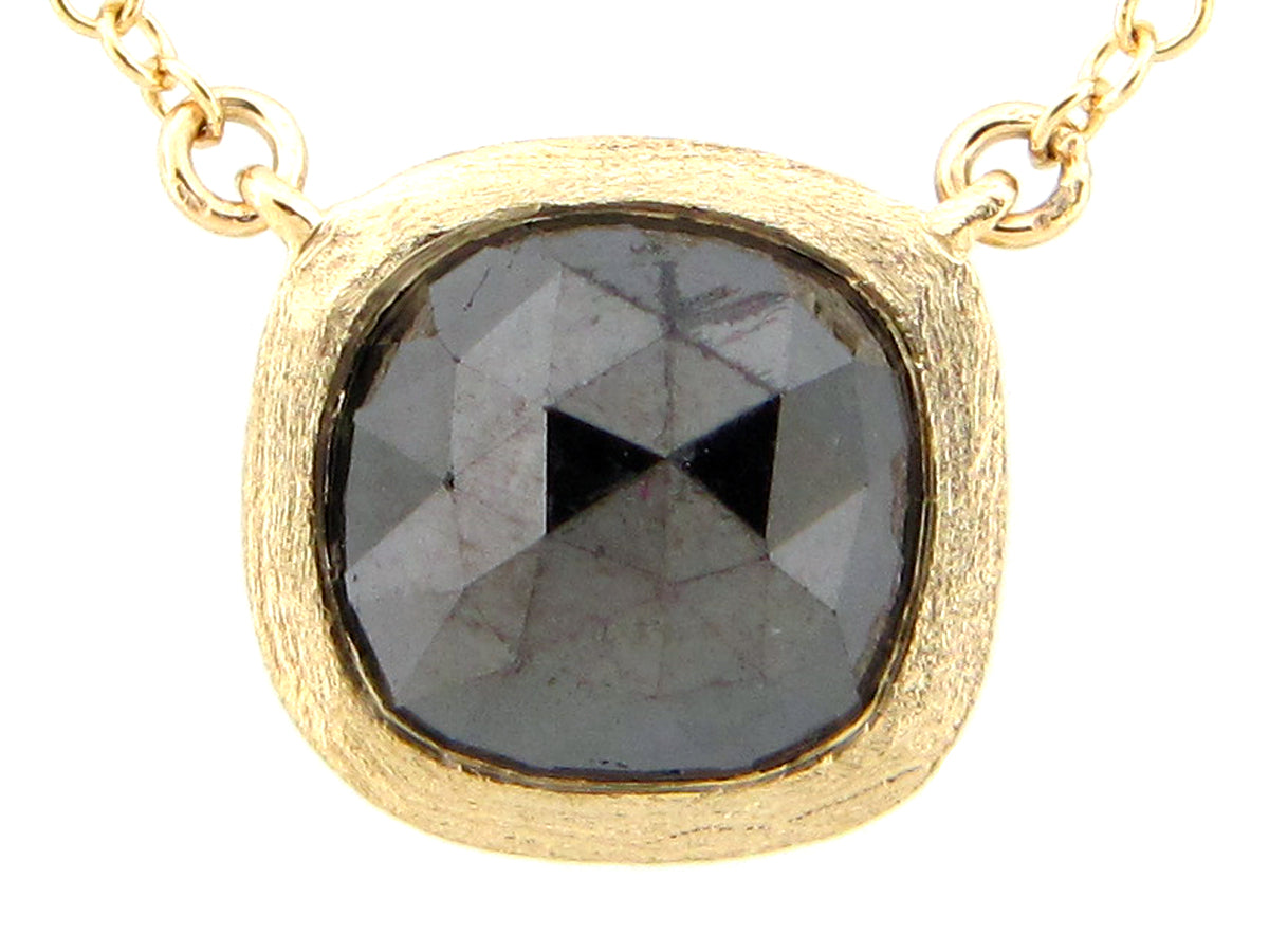 ROSE CUT BLACK DIAMOND BEZEL PENDANT NECKLACE, 18"17"/16", SATIN FINISH, 14KY (R)