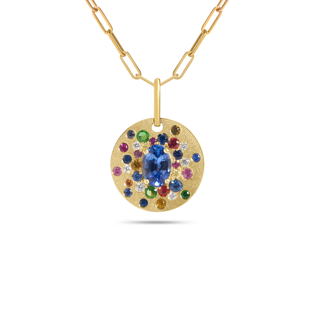 Rainbow Sapphire & Diamond Confetti Disc Necklace