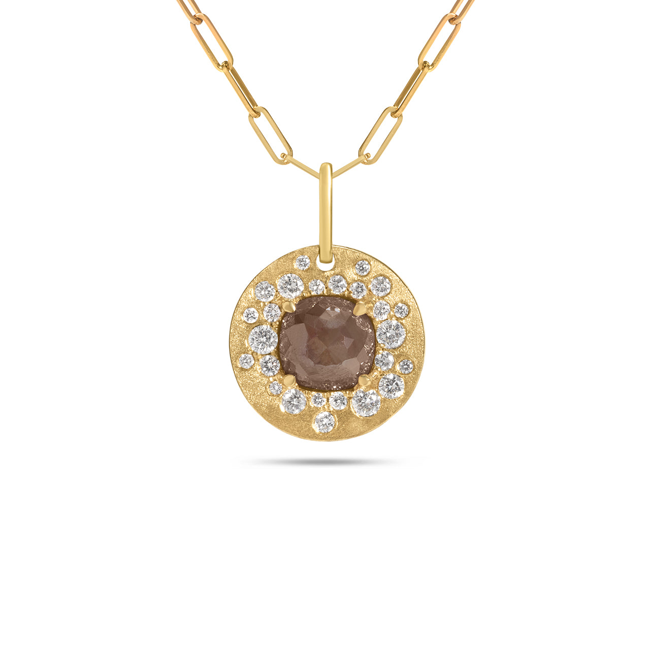 Brown & White Diamond Confetti Disc Necklace