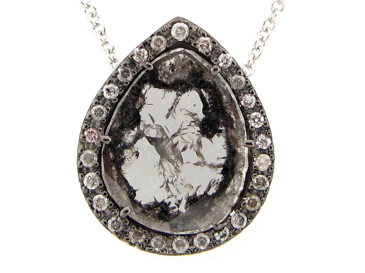 ROSE CUT SLICE GRAY DIAMOND PENDANT, 18KW (N)