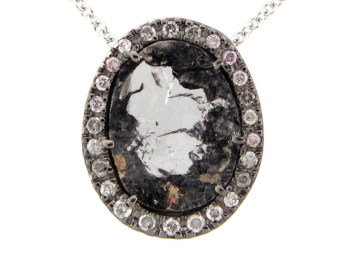 ROSE CUT SLICE GRAY DIAMOND PENDANT, 18KW (N)