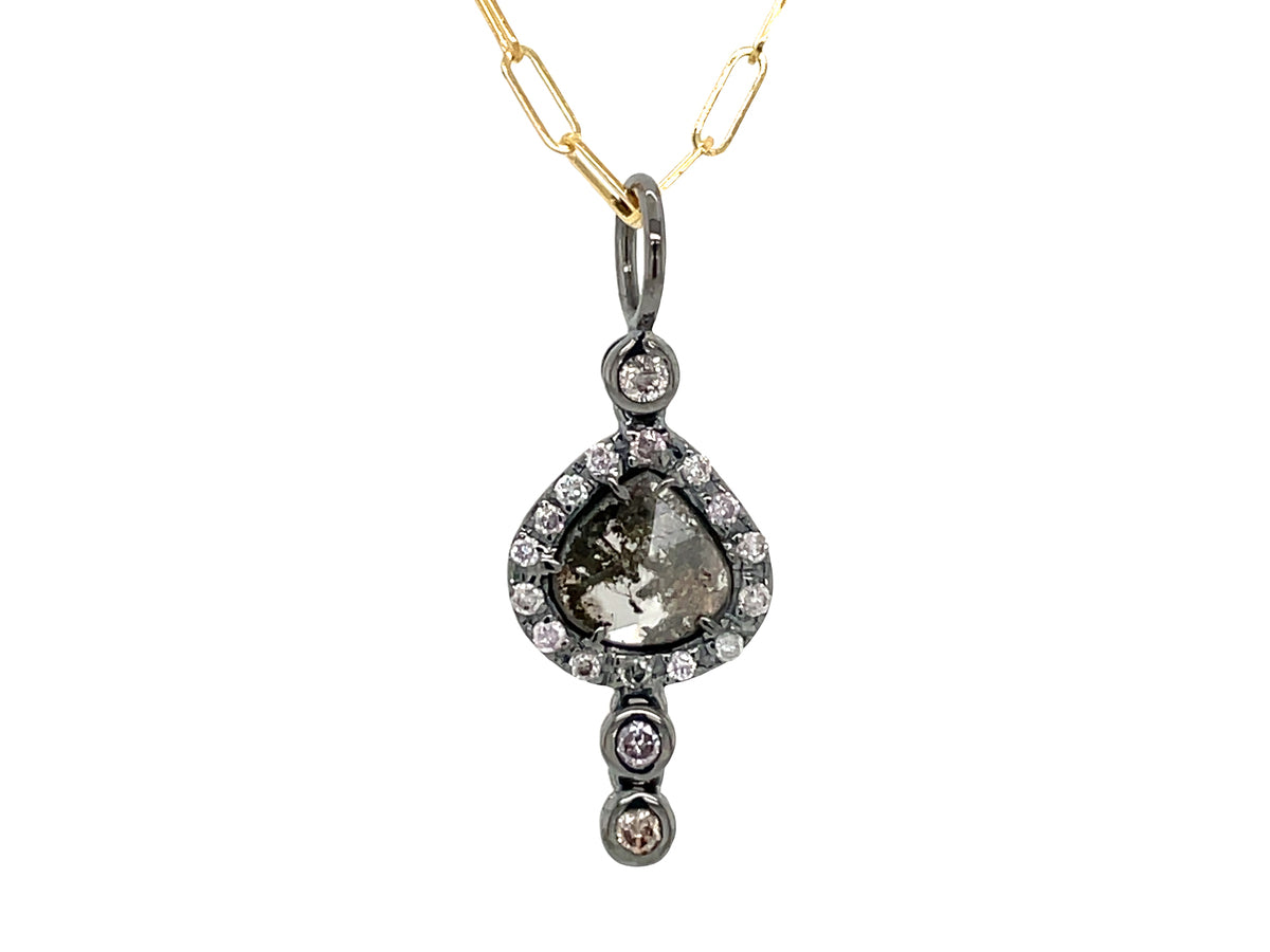 ROSE CUT SLICE BROWN DIAMOND PENDANT, PAPER CLIP CHAIN