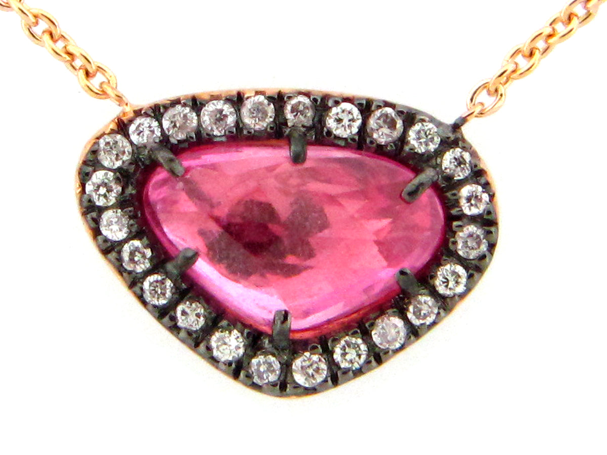 ROSE CUT PINK SAPPHIRE & DIAMOND PENDANT NECKLACE,18"/17"/16", 18KR (H)