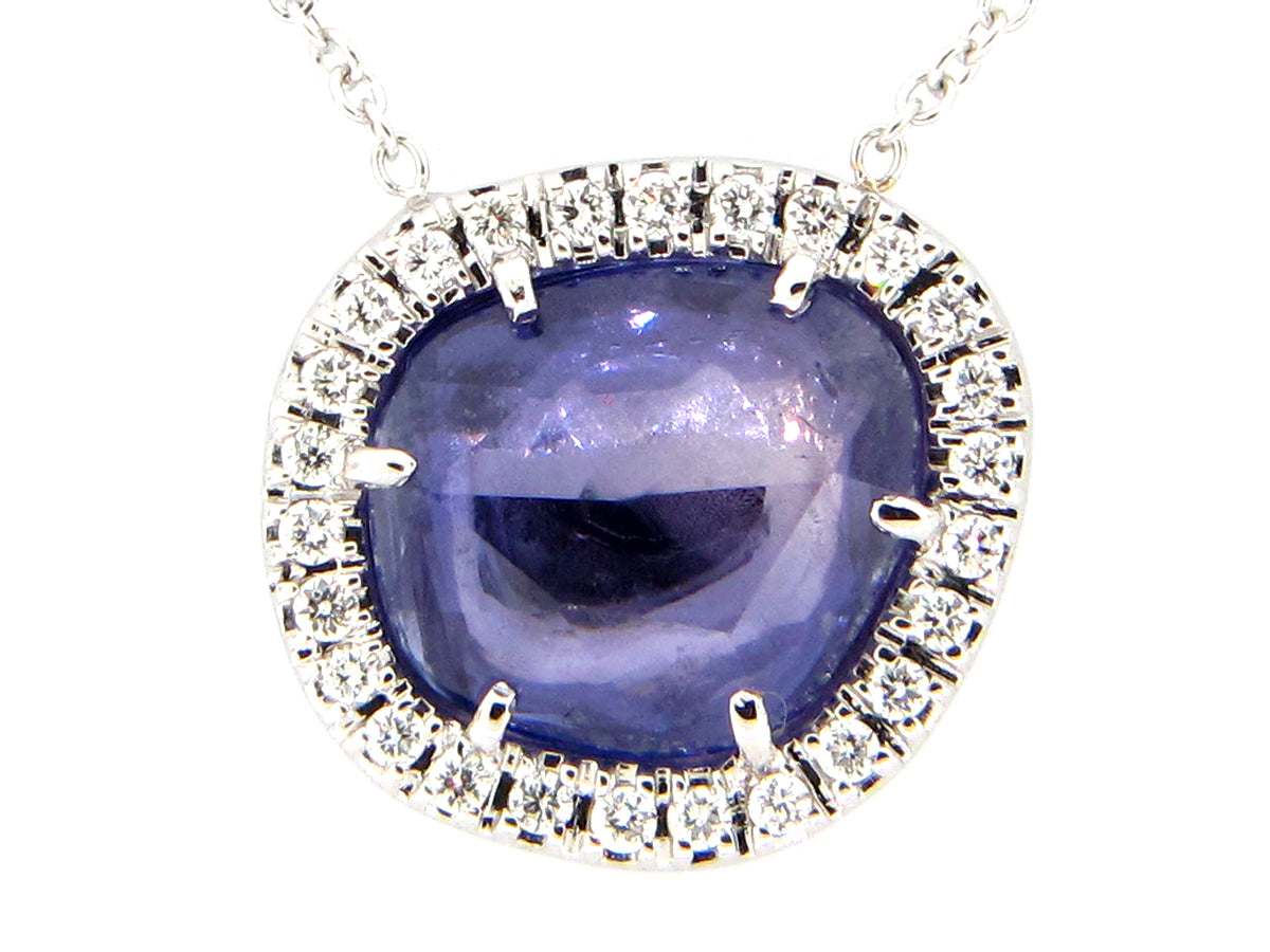 SAPPHIRE & DIAMOND PENDANT NECKLACE, 16" , 18KW (H)
