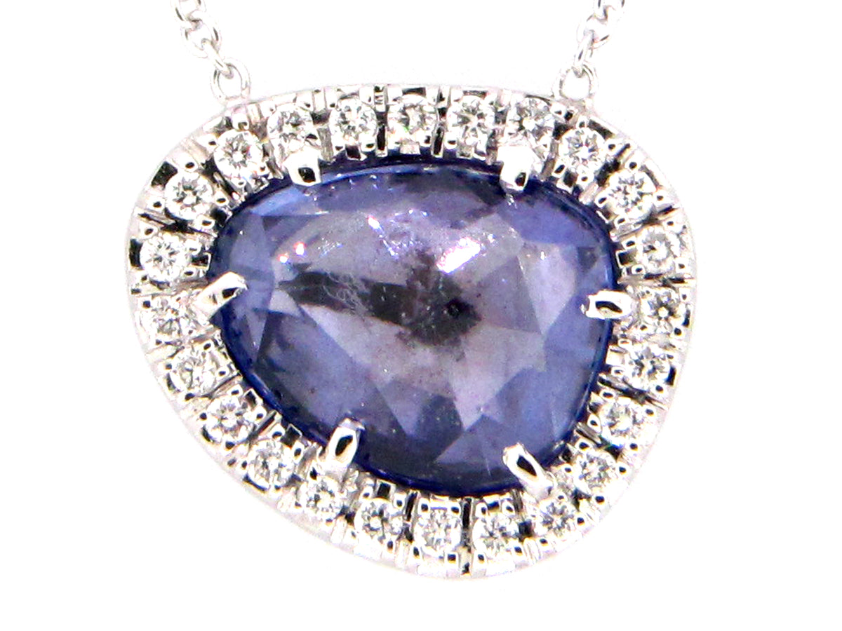 SAPPHIRE & DIAMOND PENDANT NECKLACE, 16" , 18KW (H)