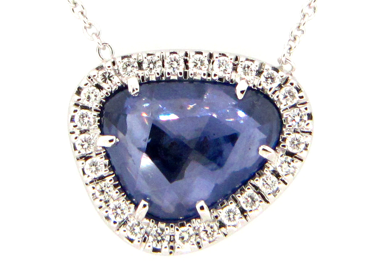 SAPPHIRE & DIAMOND PENDANT NECKLACE, 16" , 18KW (H)