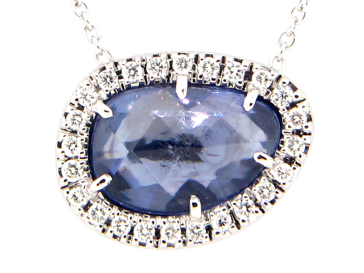 SAPPHIRE & DIAMOND PENDANT NECKLACE, 16" , 18KW (H)