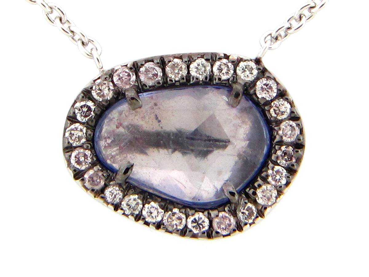 ROSE CUT SAPPHIRE & DIAMOND PENDANT NECKLACE, 18",17",16", 18KW (H)