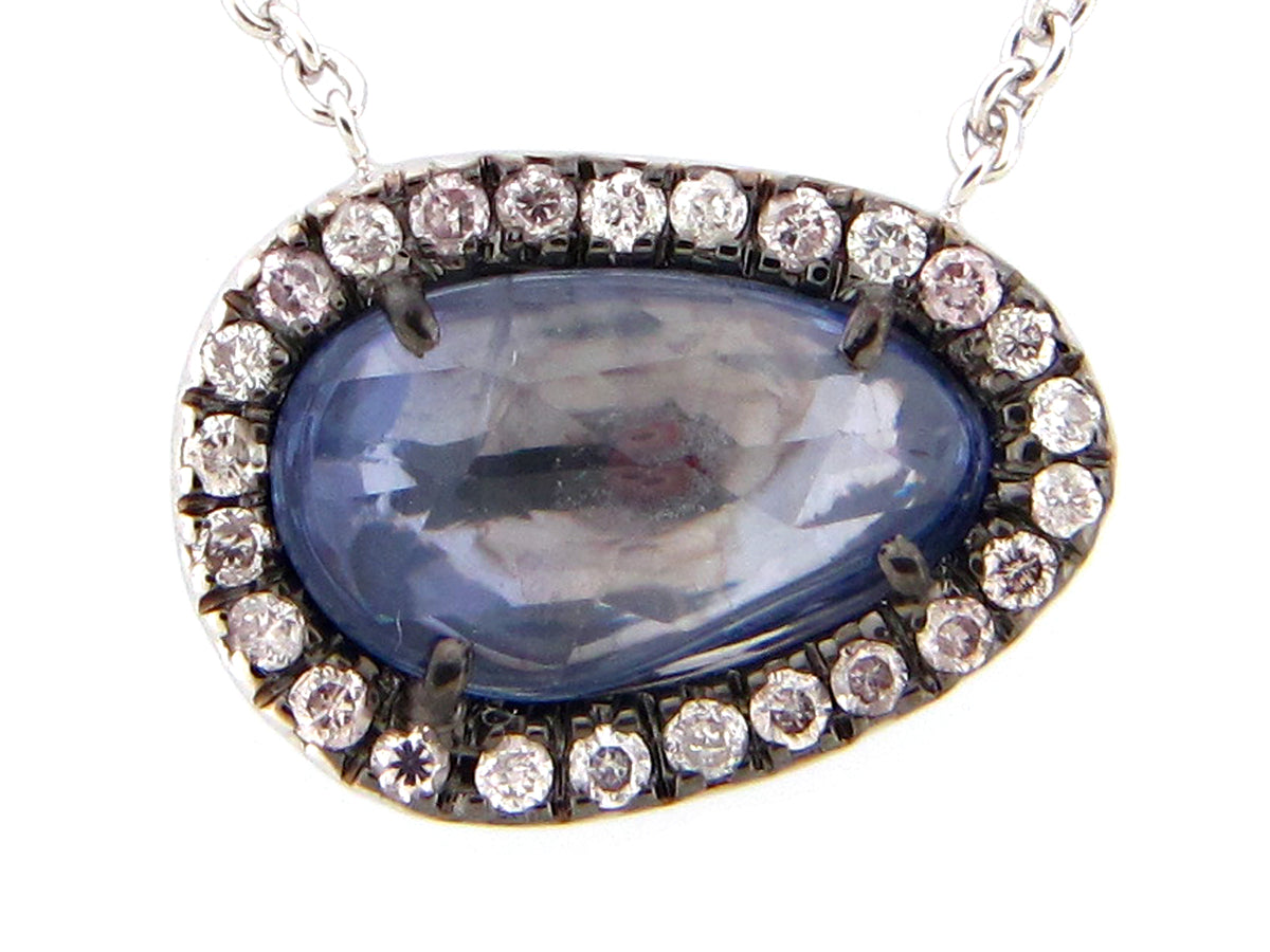 ROSE CUT SAPPHIRE & DIAMOND PENDANT NECKLACE, 18",17",16", 18KW (H)