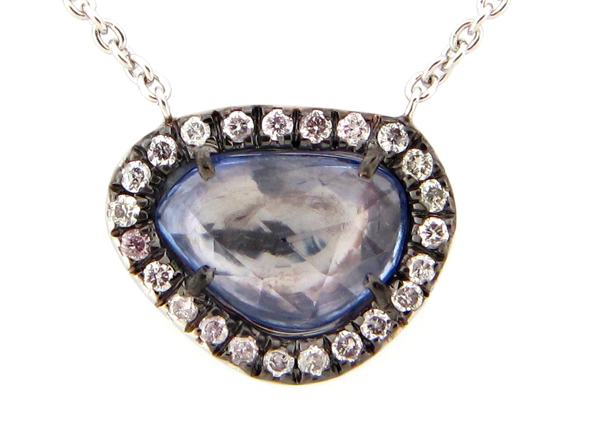 ROSE CUT SAPPHIRE & DIAMOND PENDANT NECKLACE, 18",17",16", 18KW (H)