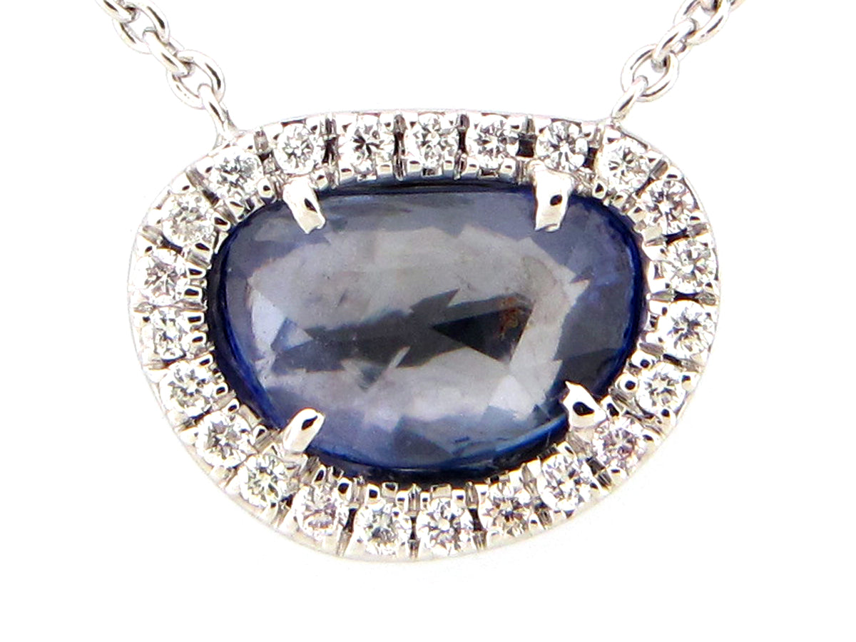 ROSE CUT SAPPHIRE & DIAMOND PENDANT NECKLACE, 18",17",16", 18KW (H)