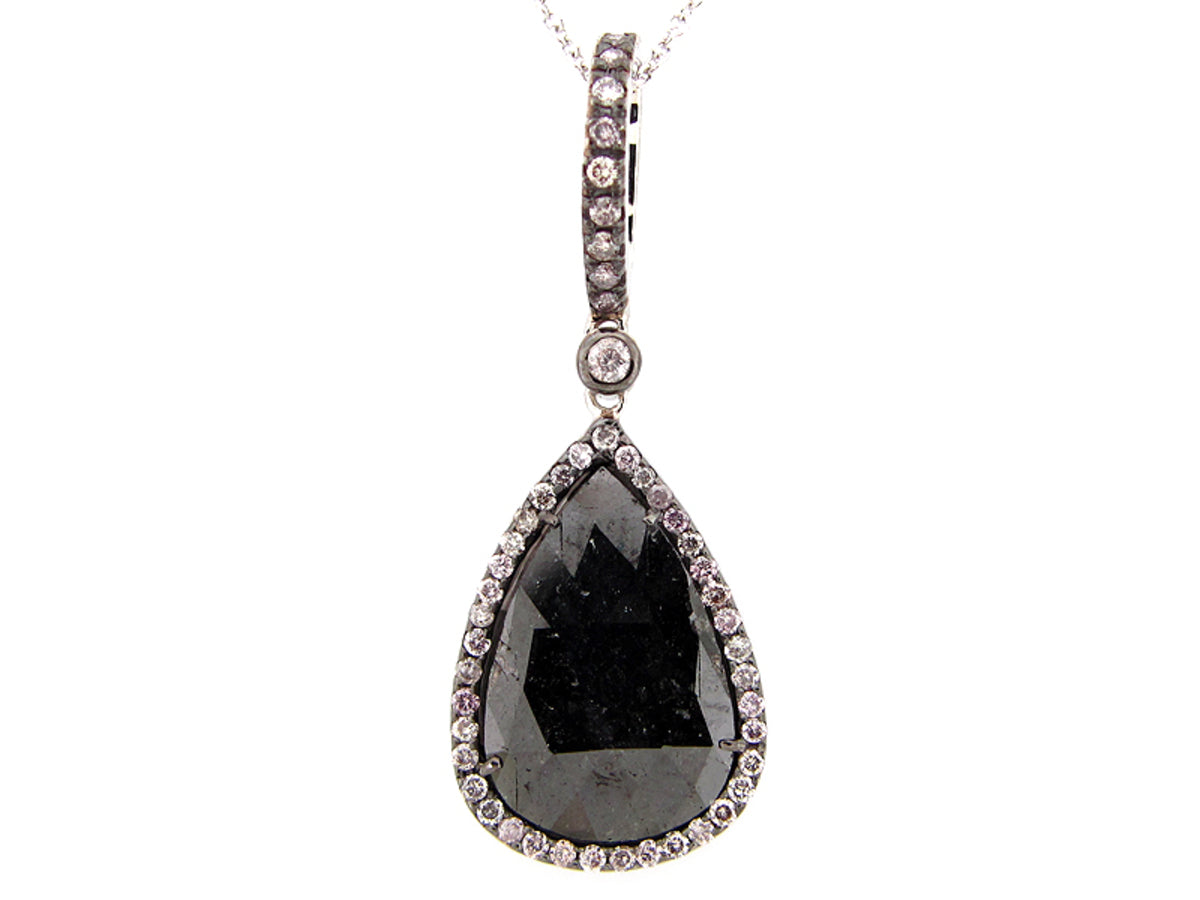 ROSE CUT SLICE BLACK & WHITE DIAMOND PENDANT, 18KW (R/N)