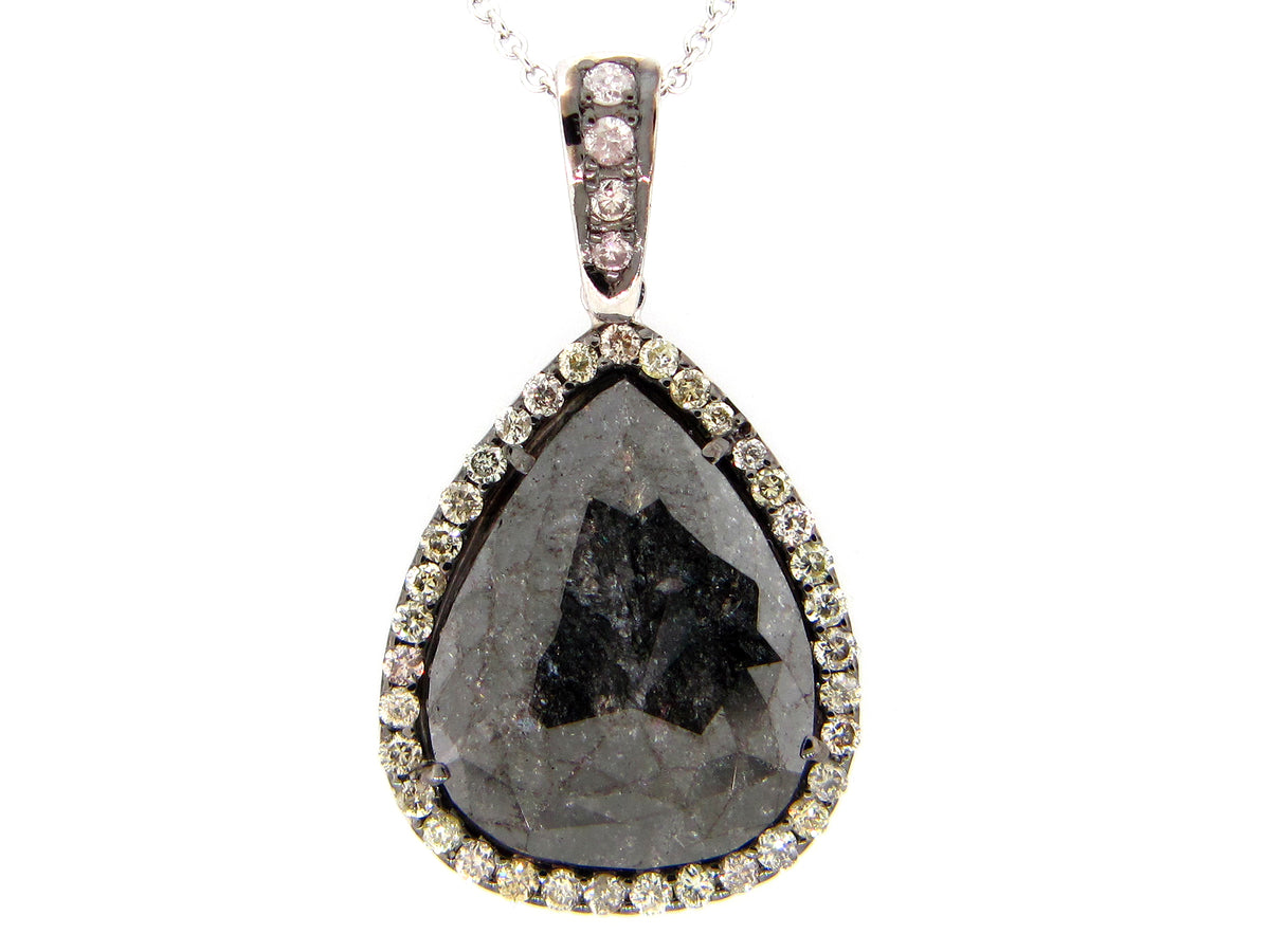 ROSE CUT SLICE BROWN & WHITE DIAMOND PENDANT, 18KW (N)