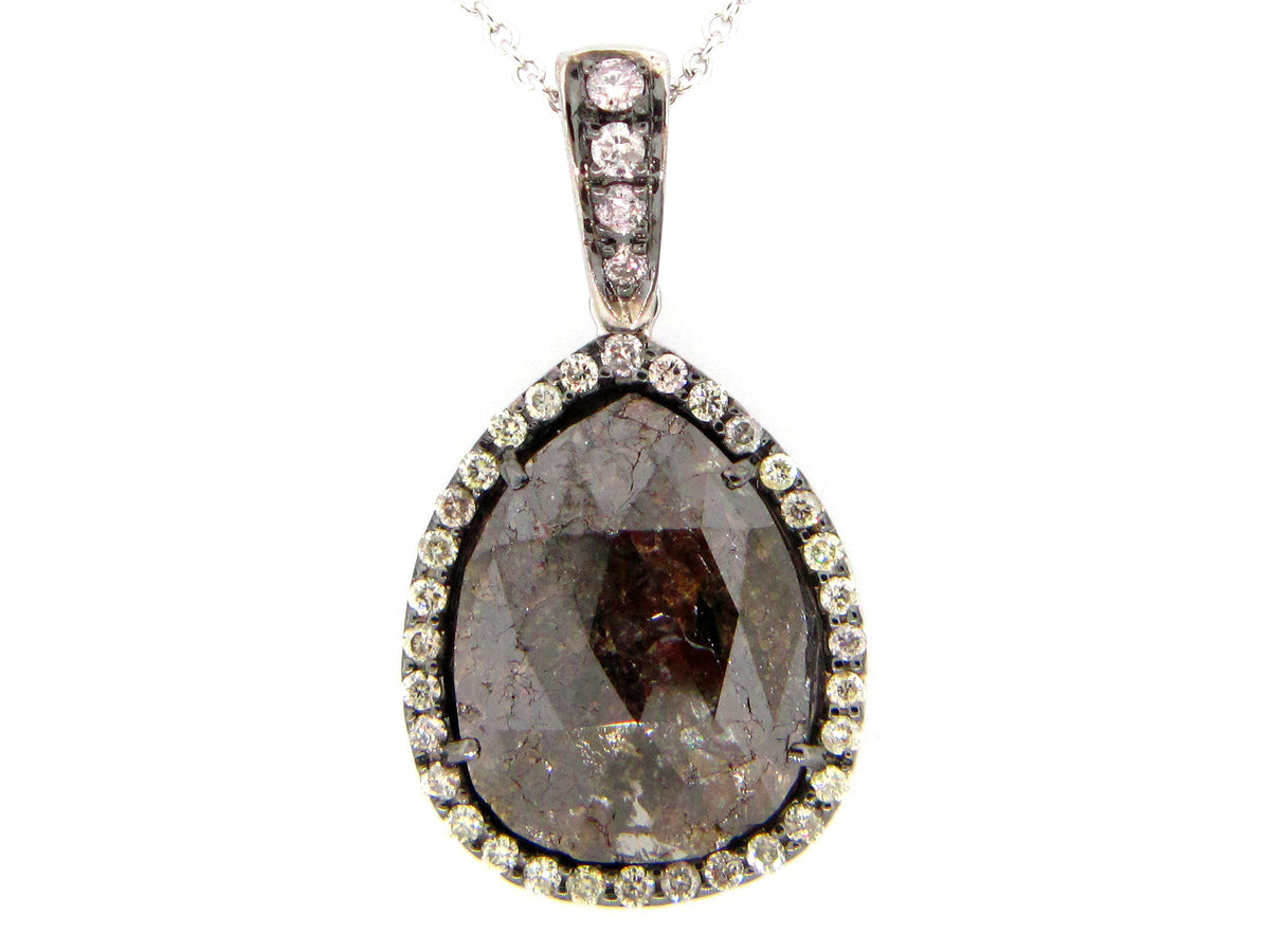 ROSE CUT SLICE BROWN & WHITE DIAMOND PENDANT, 18KW (N)