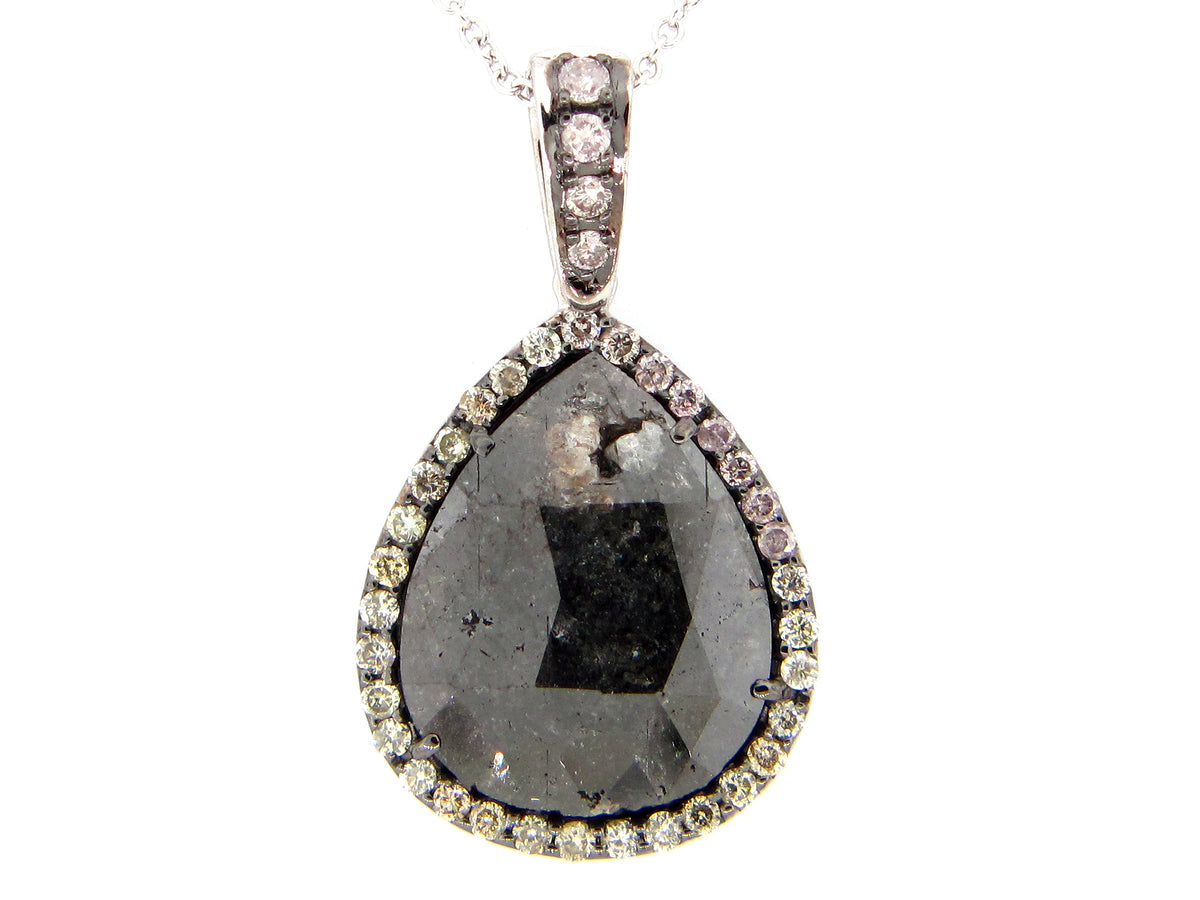 ROSE CUT SLICE BROWN & WHITE DIAMOND PENDANT, 18KW (N)