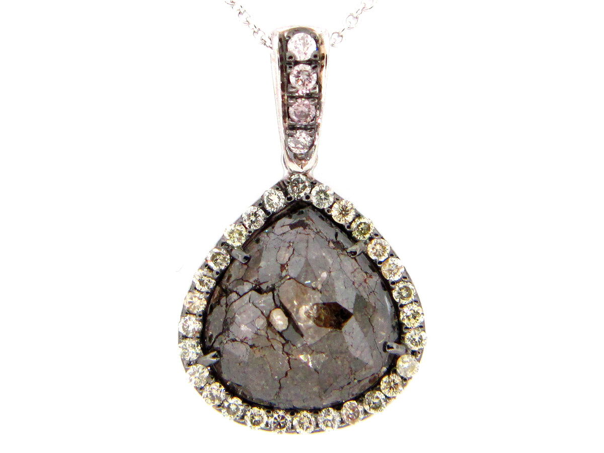 ROSE CUT SLICE BROWN & WHITE DIAMOND PENDANT, 18KW (N)