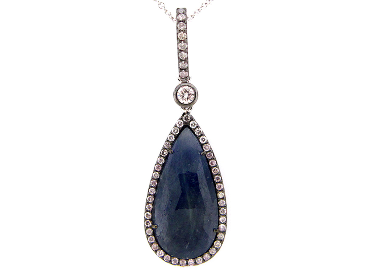 ROSE CUT SAPPHIRE & FANCY DIAMOND PENDANT, 18KW (N)