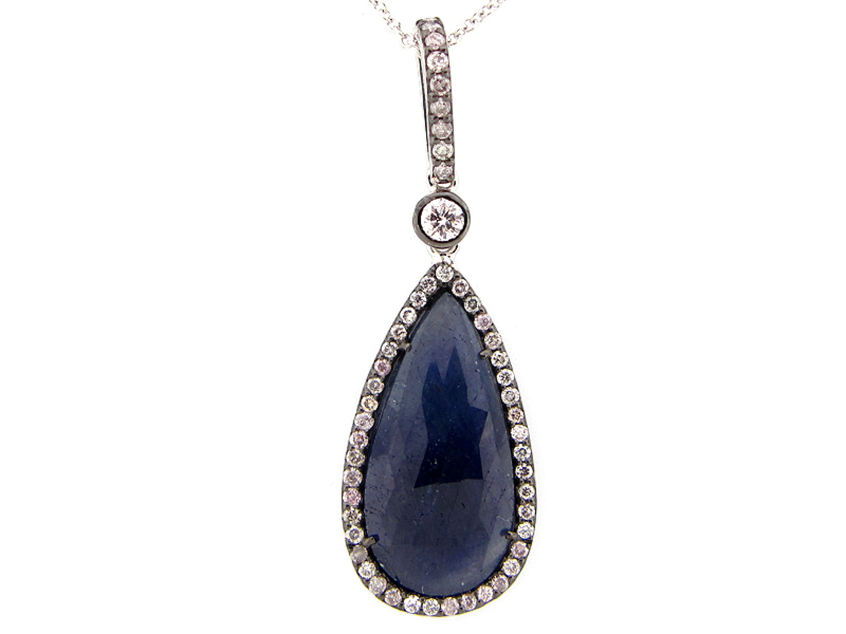 ROSE CUT SAPPHIRE & FANCY DIAMOND PENDANT, 18KW (N)