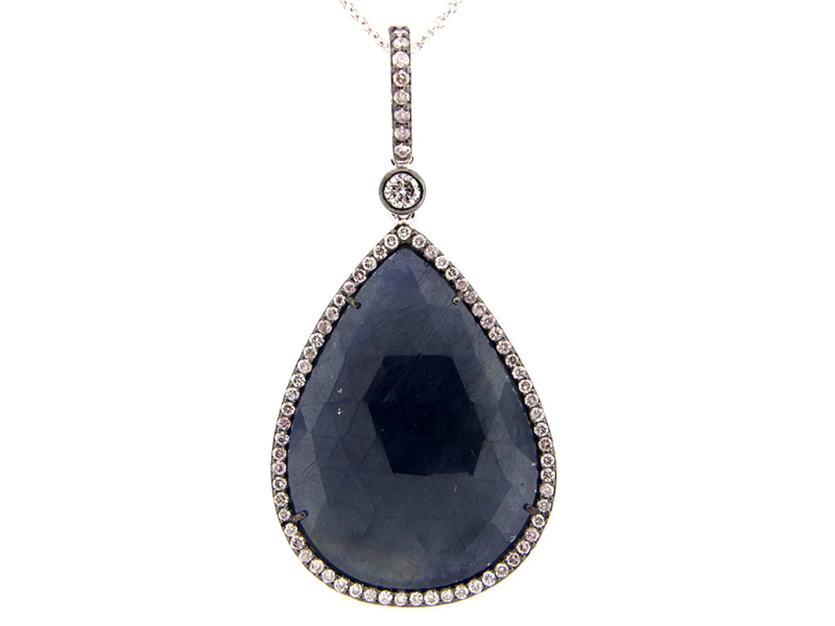 ROSE CUT SAPPHIRE & FANCY DIAMOND PENDANT, 18KW (N)