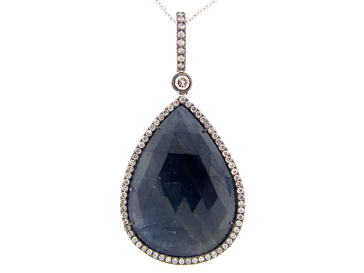 ROSE CUT SAPPHIRE & FANCY DIAMOND PENDANT, 18KW (N)