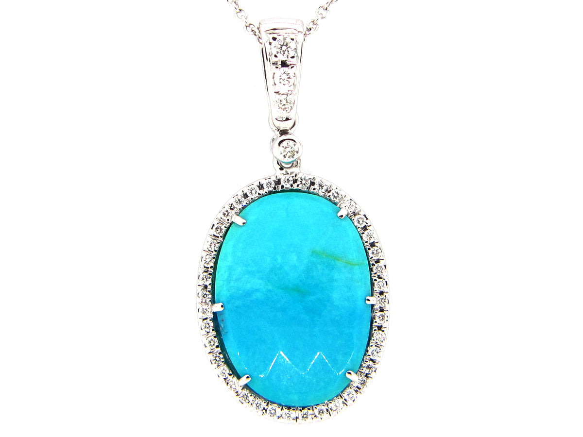 TURQUOISE & DIAMOND PENDANT, 18KW (N)