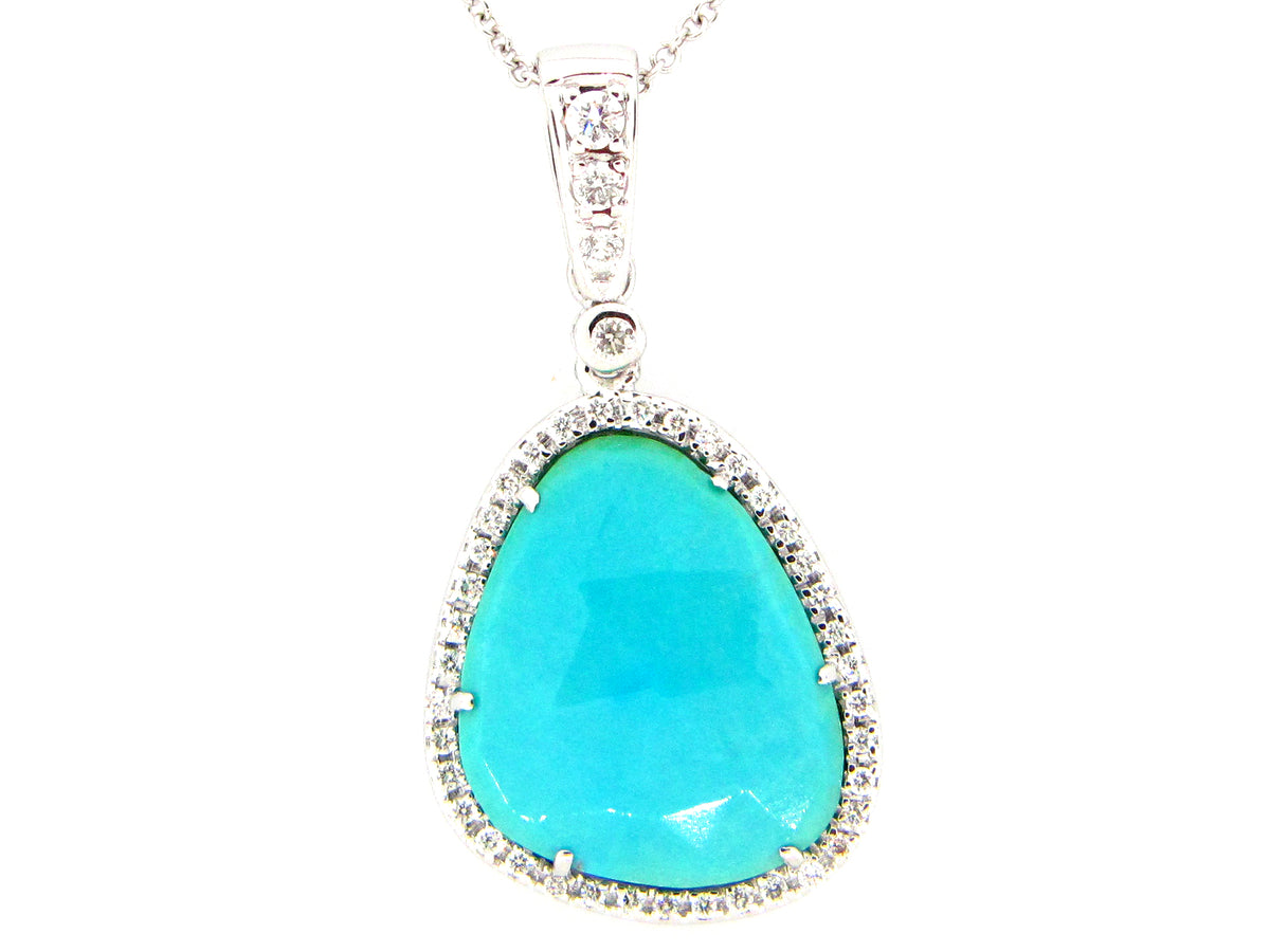 TURQUOISE & DIAMOND PENDANT, 18KW (N)