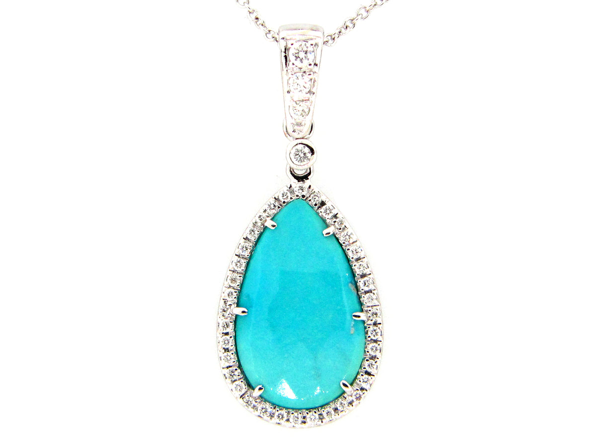 TURQUOISE & DIAMOND PENDANT, 18KW (N)