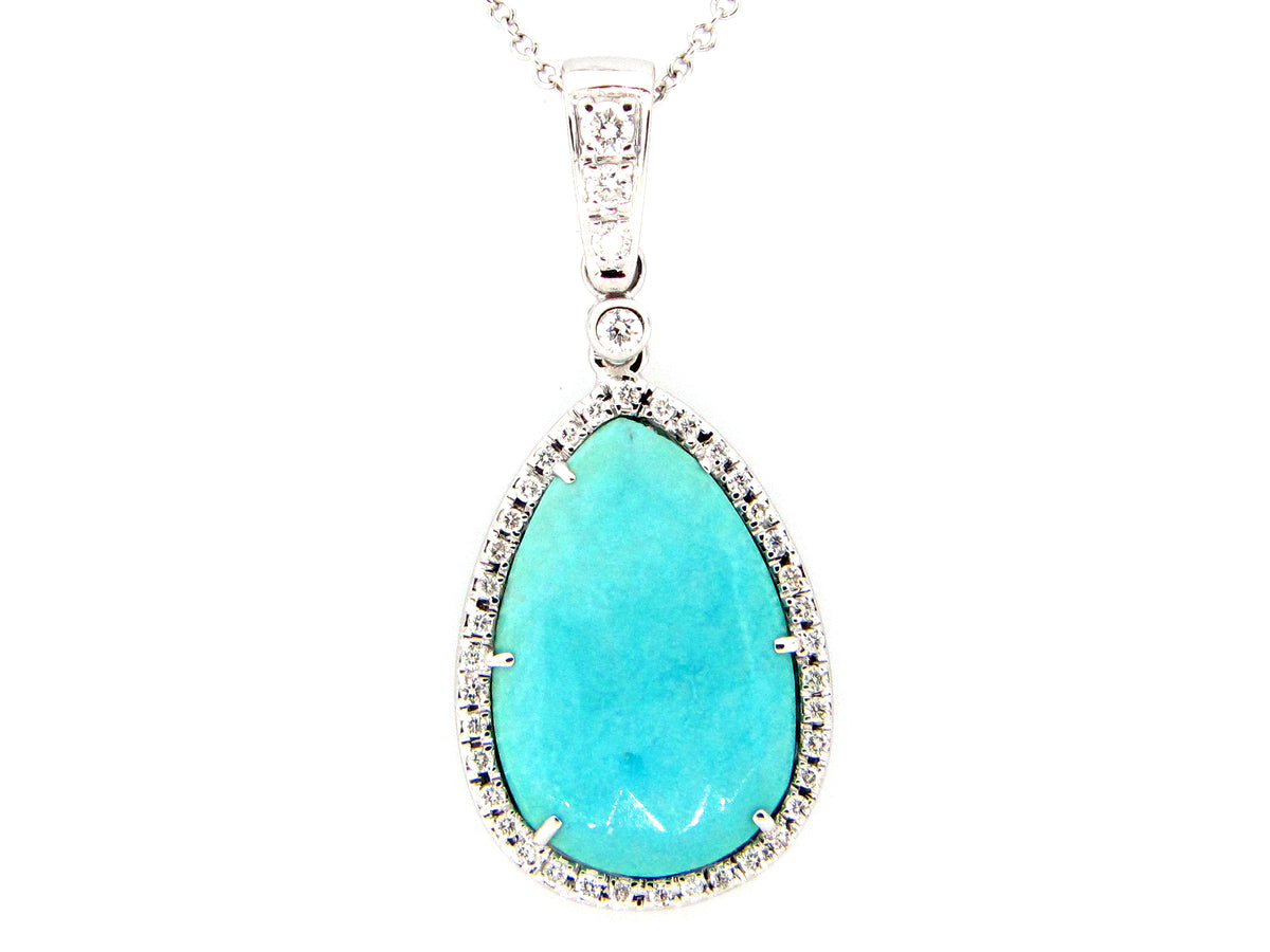 TURQUOISE & DIAMOND PENDANT, 18KW (N)