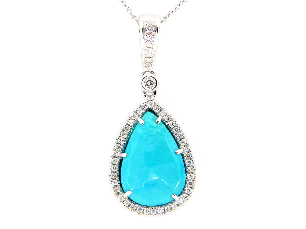 TURQUOISE & DIAMOND PENDANT, 18KW (N)