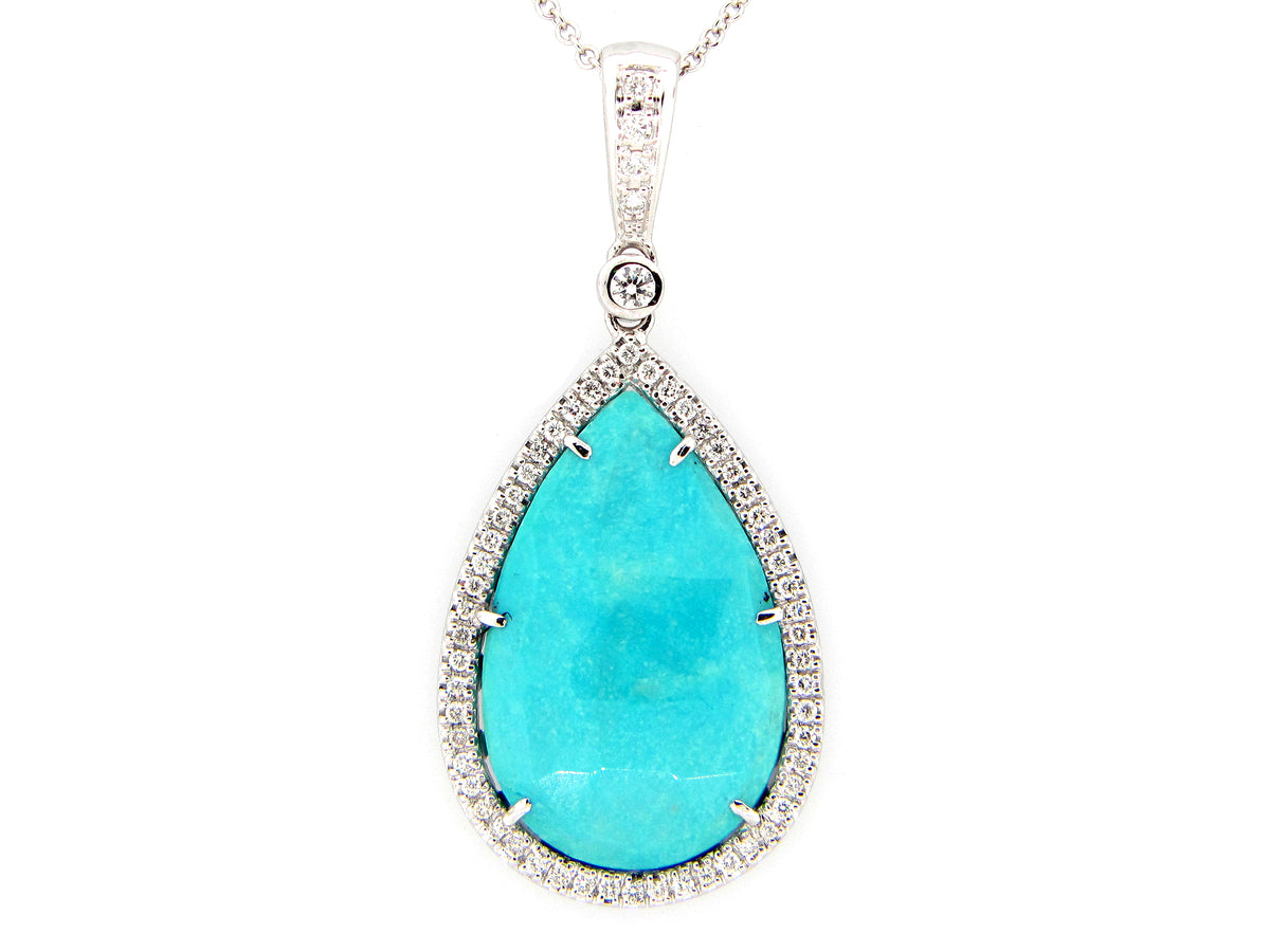 TURQUOISE & DIAMOND PENDANT, 18KW (N)