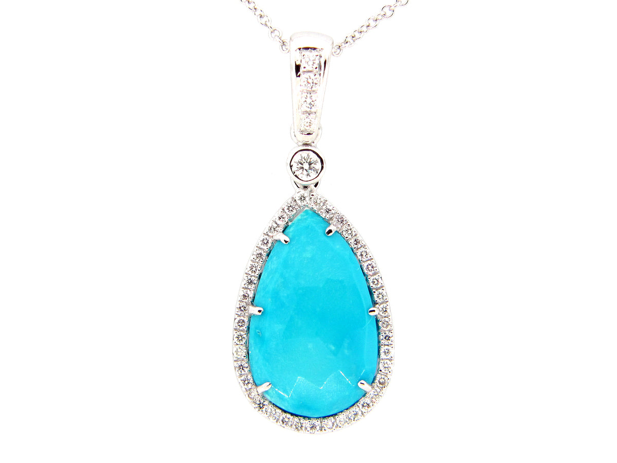 TURQUOISE & DIAMOND PENDANT, 18KW (N)