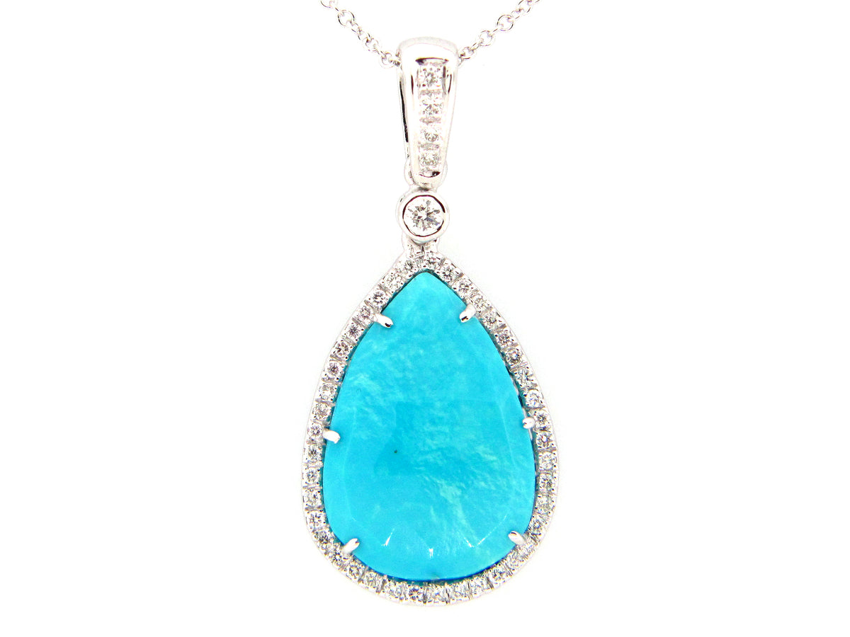 TURQUOISE & DIAMOND PENDANT, 18KW (N)