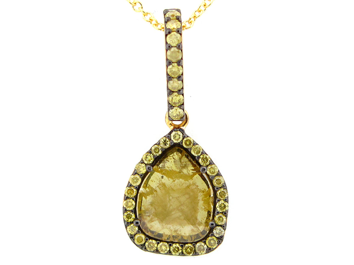ROSE CUT SLICE YELLOW DIAMOND PENDANT, 18KY (N)
