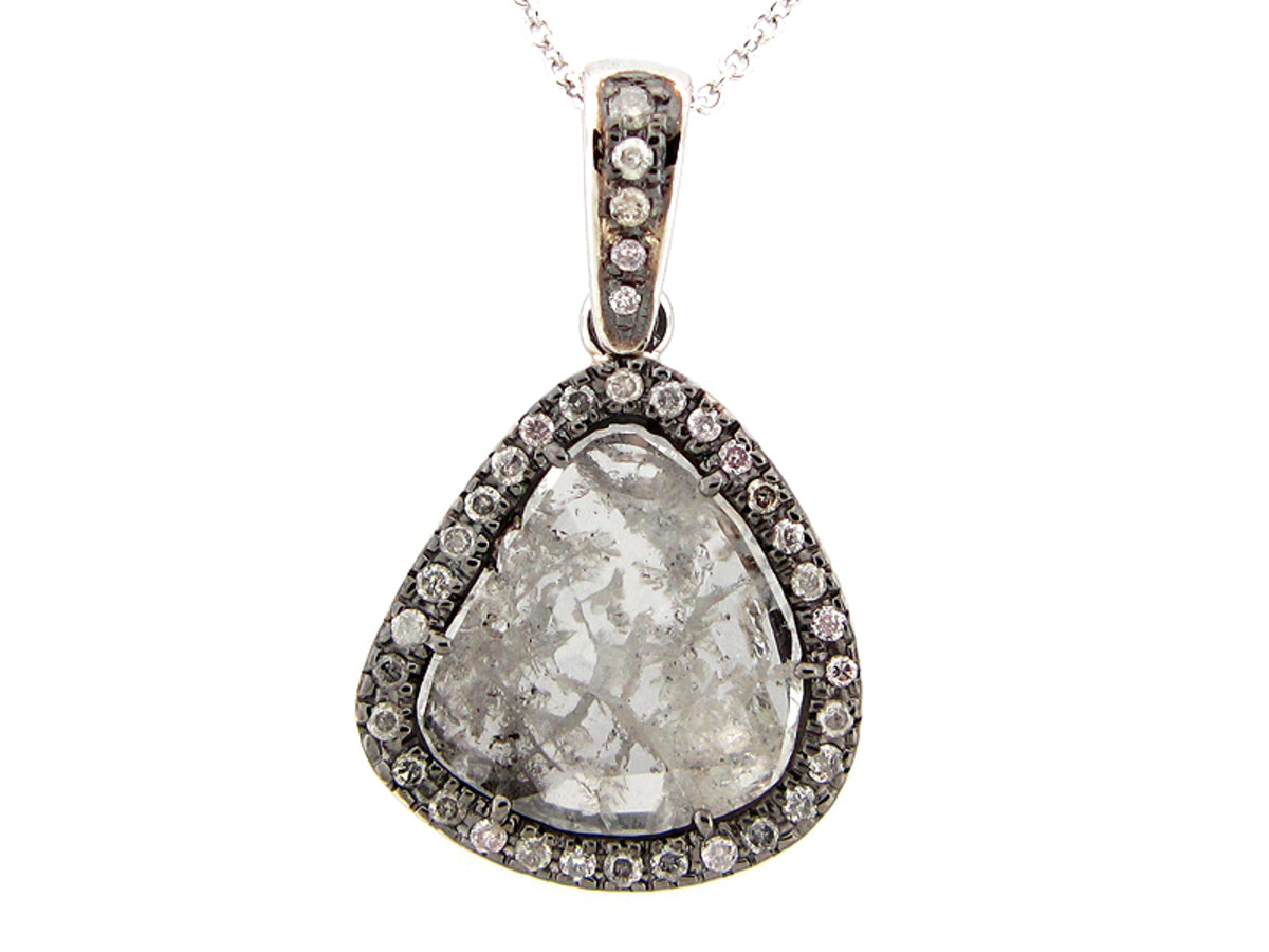 ROSE CUT SLICE GRAY DIAMOND PENDANT, 18KW (N)