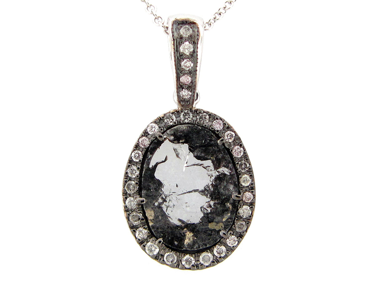 ROSE CUT SLICE GRAY DIAMOND PENDANT, 18KW (N)