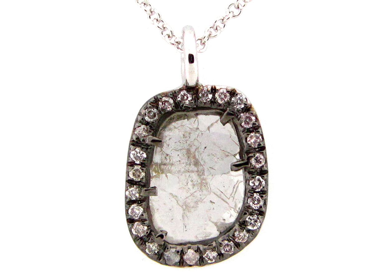ROSE CUT SLICE GRAY DIAMOND PENDANT, 18KW (N)