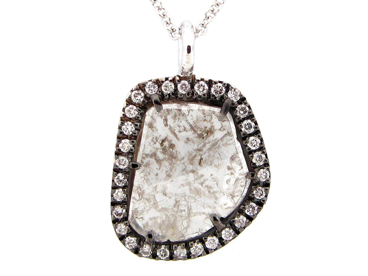 ROSE CUT SLICE GRAY DIAMOND PENDANT, 18KW (N)