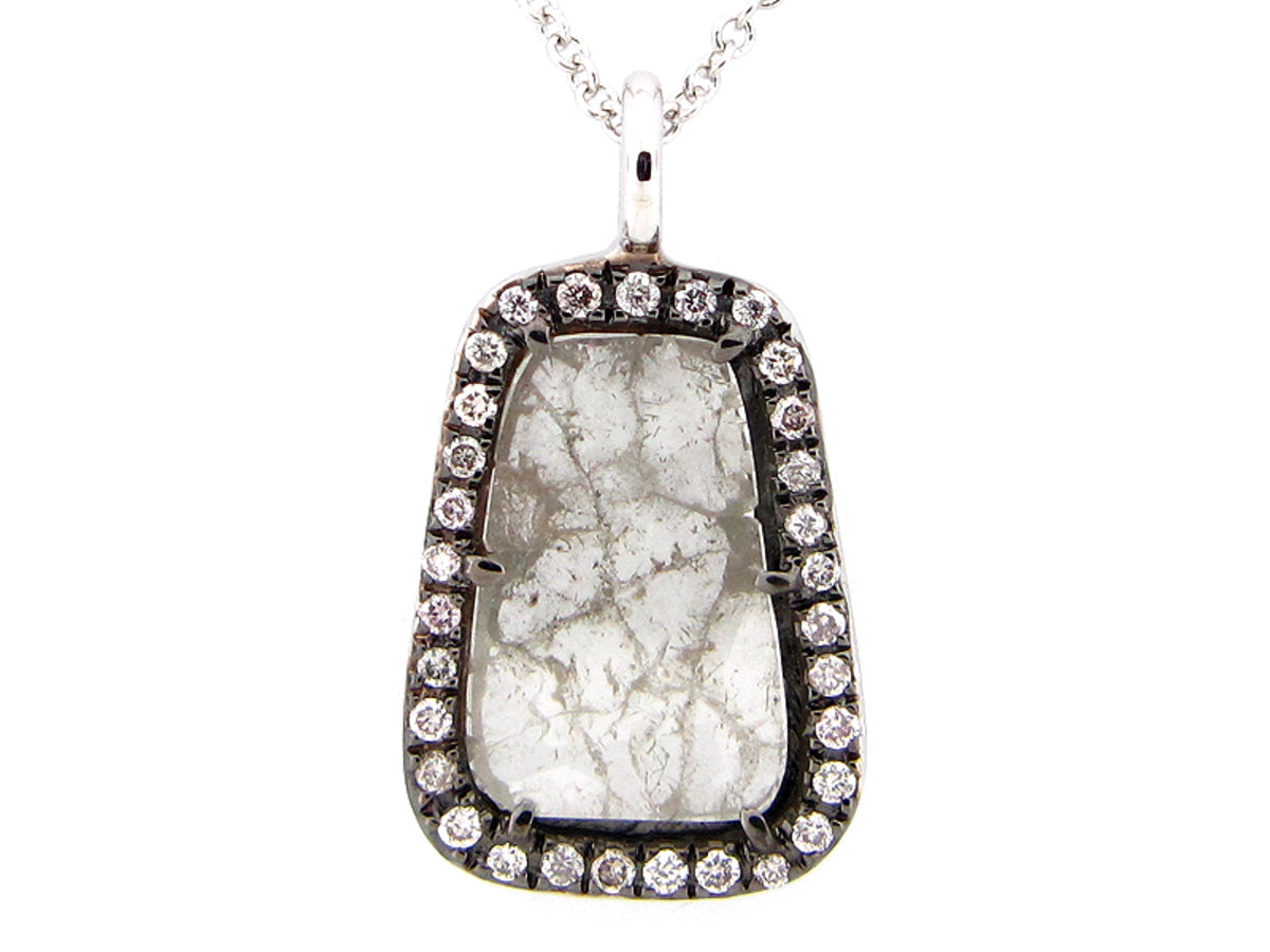 ROSE CUT SLICE GRAY DIAMOND PENDANT, 18KW (N)