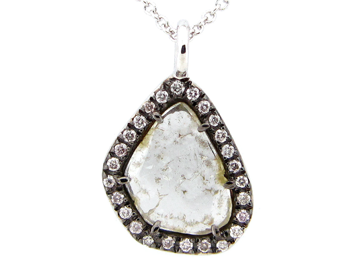 ROSE CUT SLICE GRAY DIAMOND PENDANT, 18KW (N)