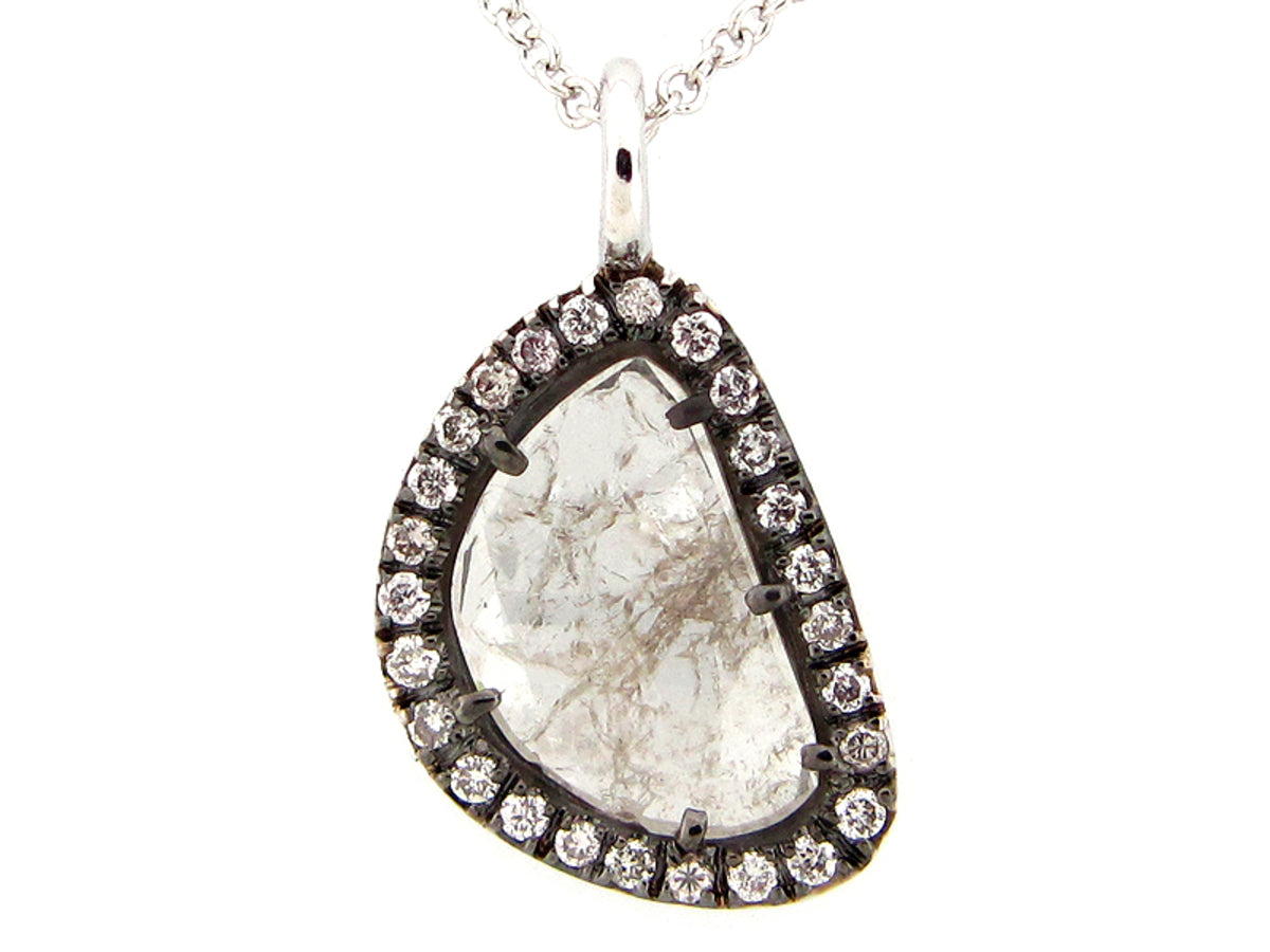 ROSE CUT SLICE GRAY DIAMOND PENDANT, 18KW (N)