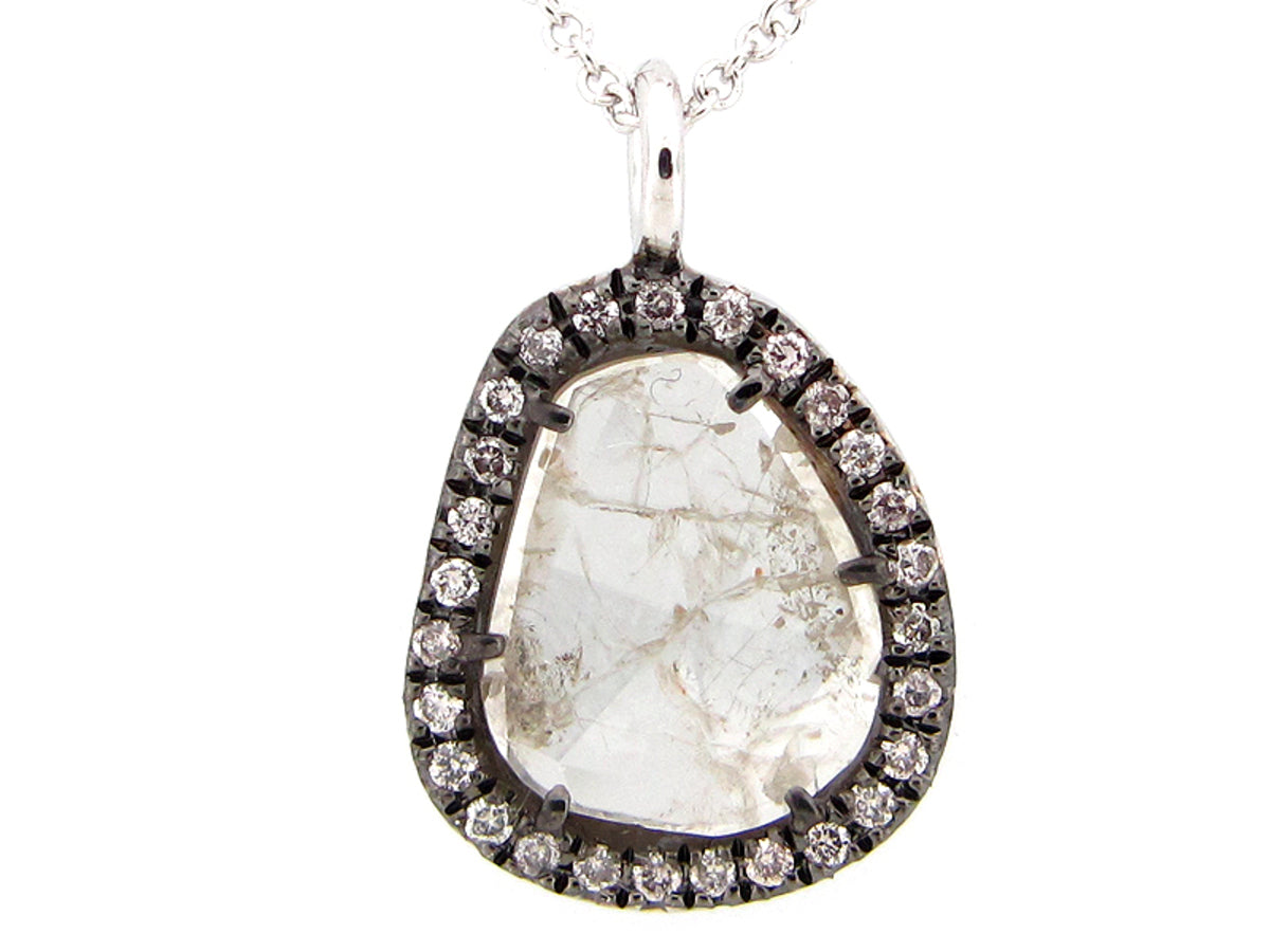 ROSE CUT SLICE GRAY DIAMOND PENDANT, 18KW (N)