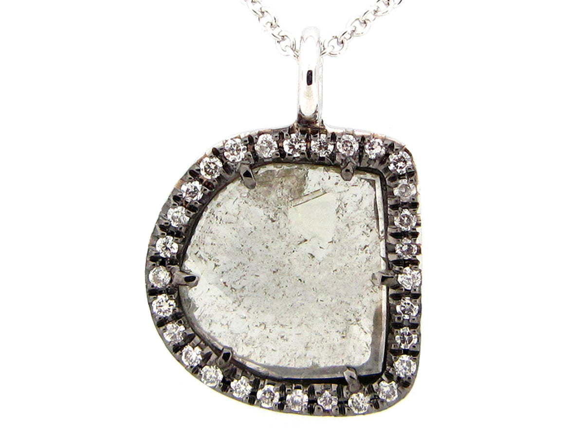 ROSE CUT SLICE GRAY DIAMOND PENDANT, 18KW (N)