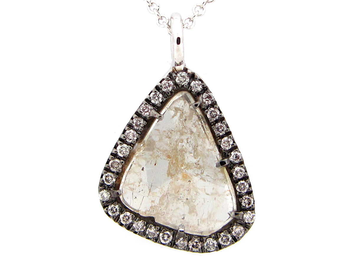 ROSE CUT SLICE GRAY DIAMOND PENDANT, 18KW (N)