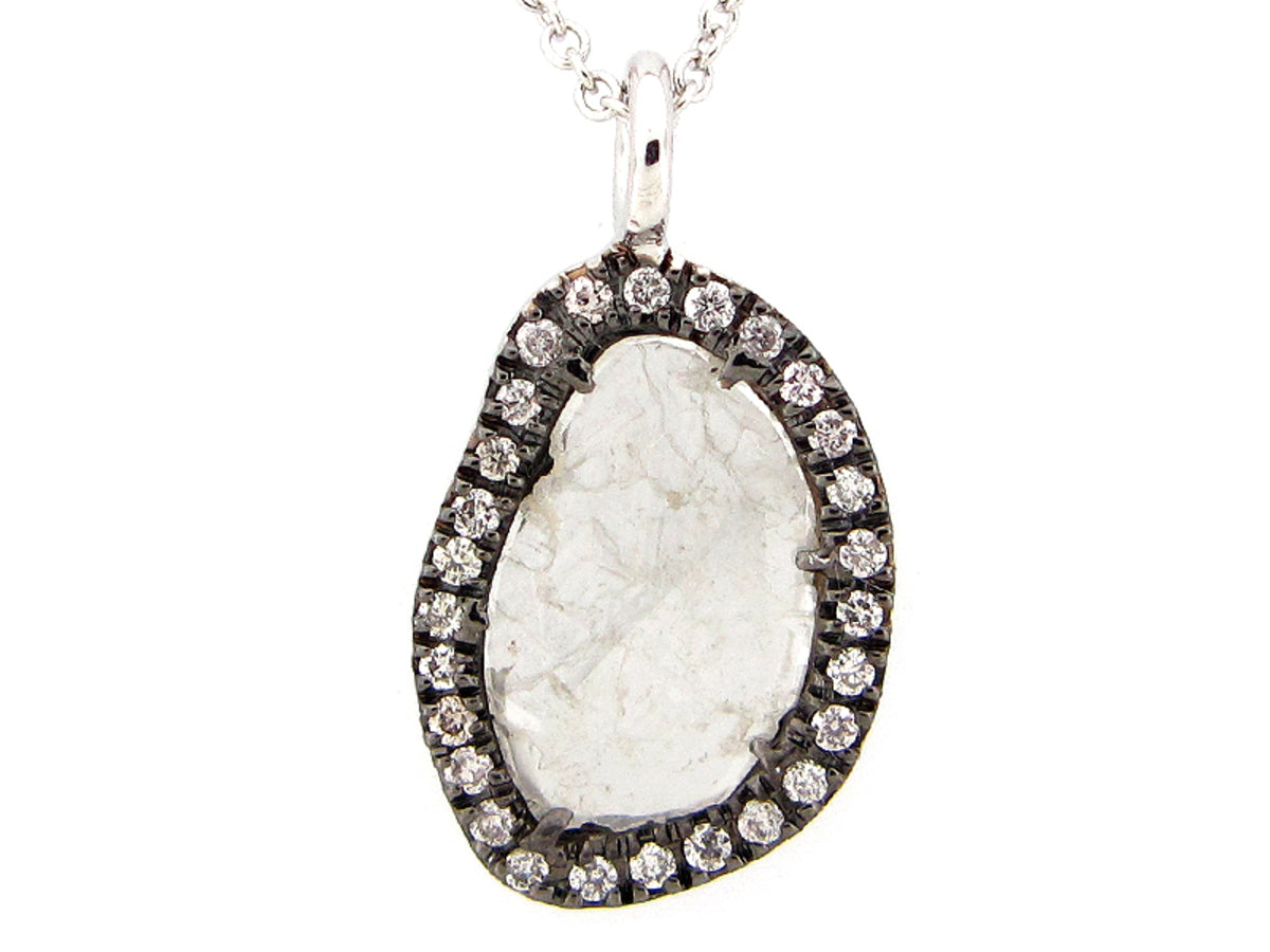 ROSE CUT SLICE GRAY DIAMOND PENDANT, 18KW (N)