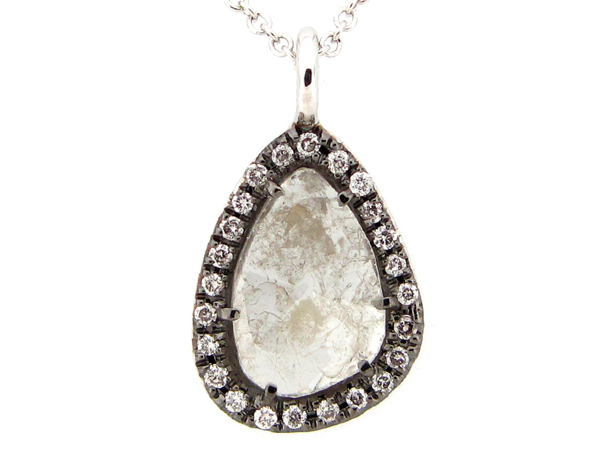 ROSE CUT SLICE GRAY DIAMOND PENDANT, 18KW (N)